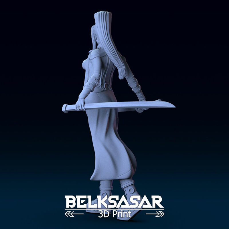 Girl Assassin with Katana in dynamic pose Topless - two versions 3D print model_6