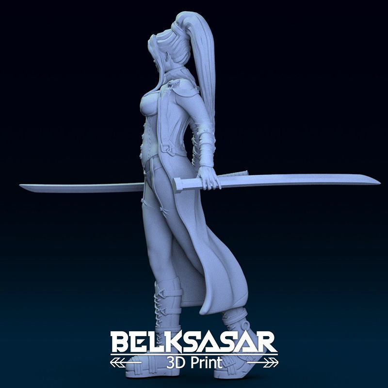 Girl Assassin with Katana in dynamic pose Topless - two versions 3D print model_5