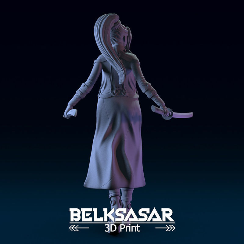 Girl Assassin with Katana in dynamic pose Topless - two versions 3D print model_7