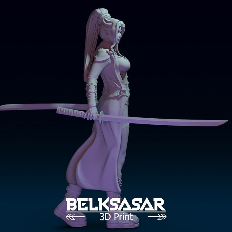 Girl Assassin with Katana in dynamic pose Topless - two versions 3D print model_8