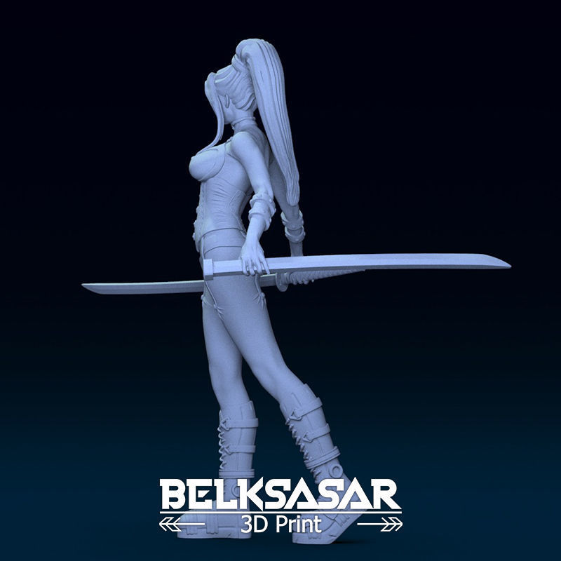 Girl Assassin with Katana in dynamic pose Topless - two versions 3D print model_17