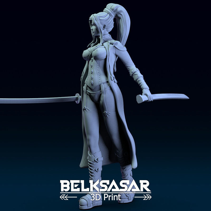 Girl Assassin with Katana in dynamic pose Topless - two versions 3D print model_4