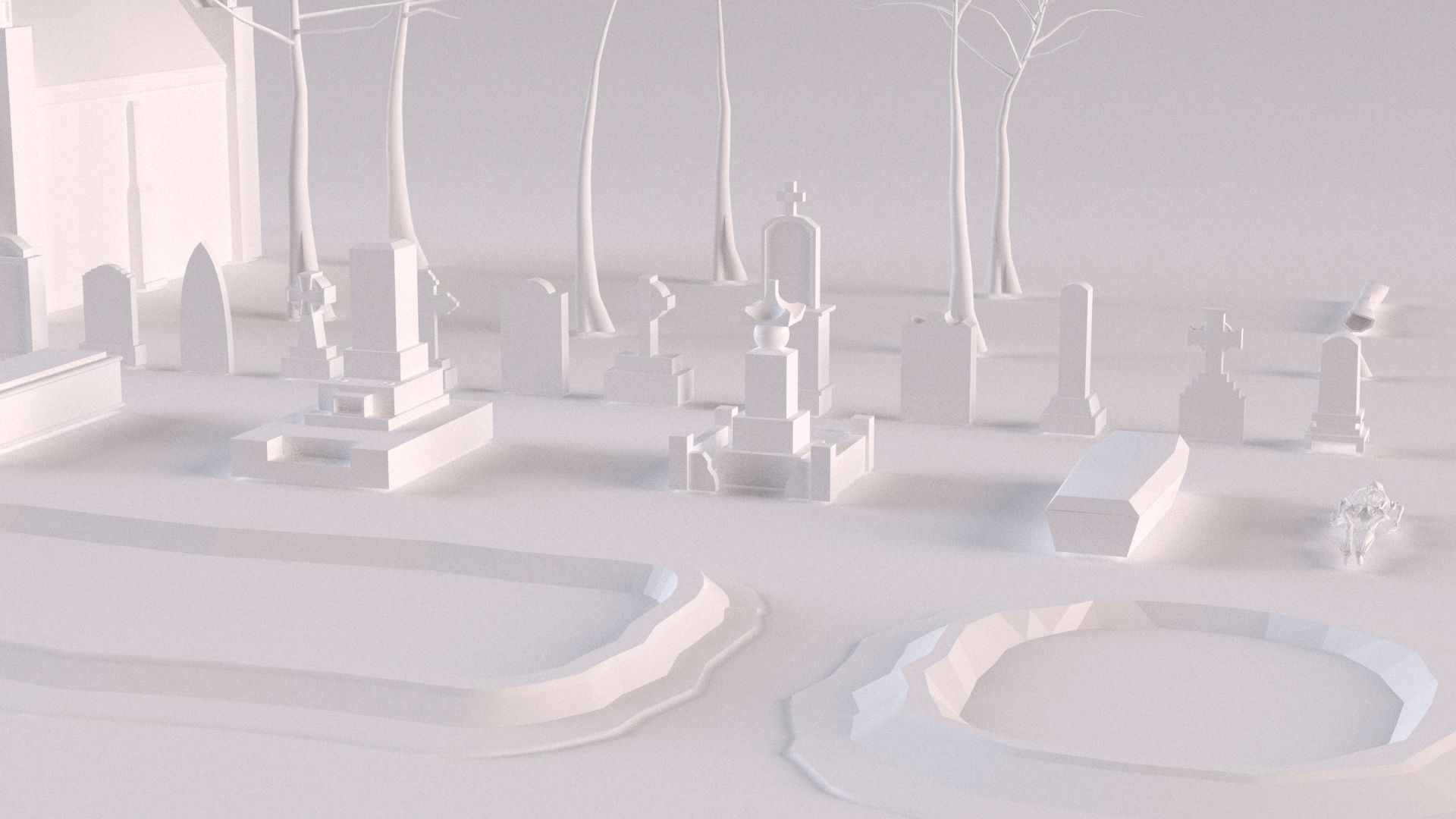 Cemetery collection set of figurines and statues 3D model_8