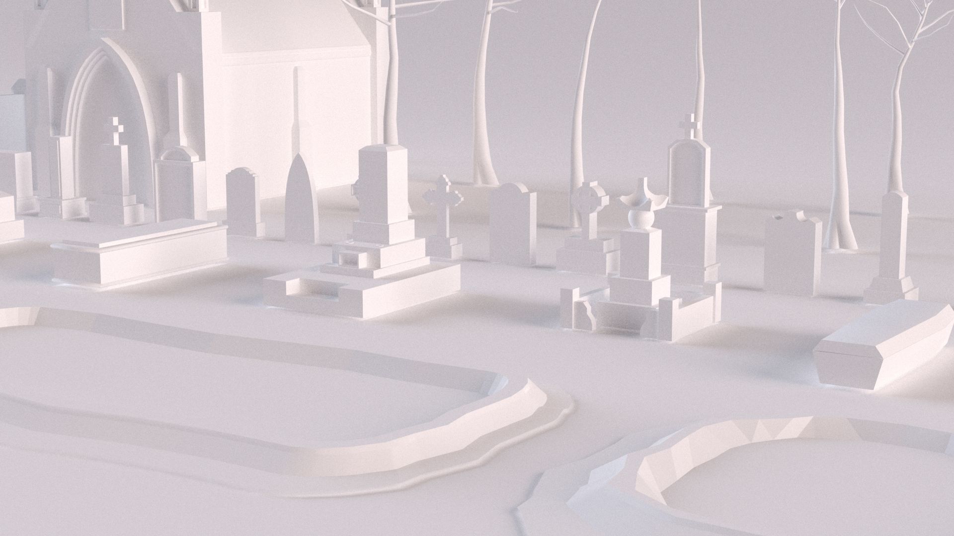 Cemetery collection set of figurines and statues 3D model_13