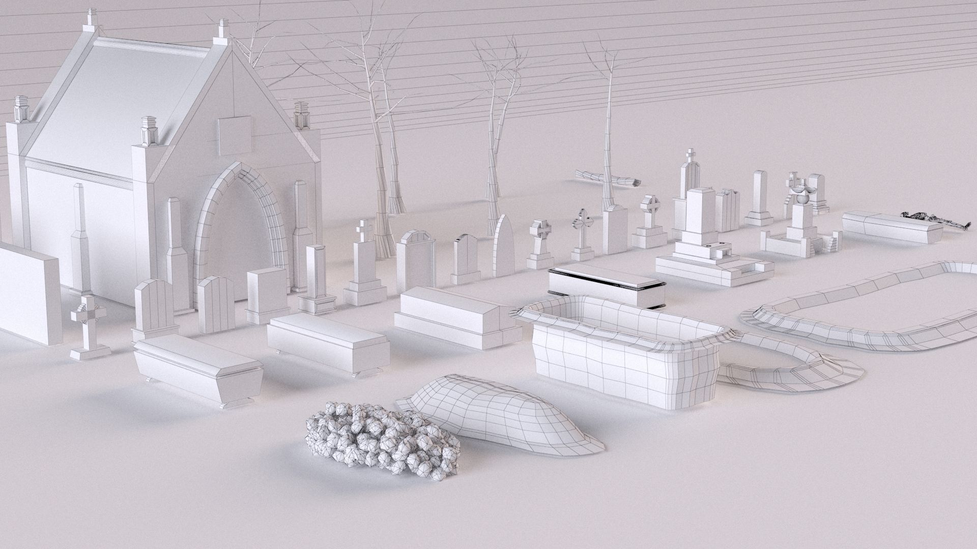 Cemetery collection set of figurines and statues 3D model_17