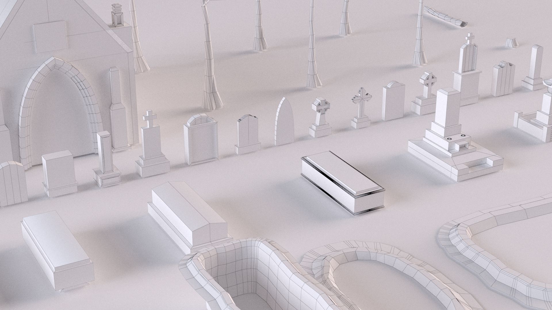 Cemetery collection set of figurines and statues 3D model_26