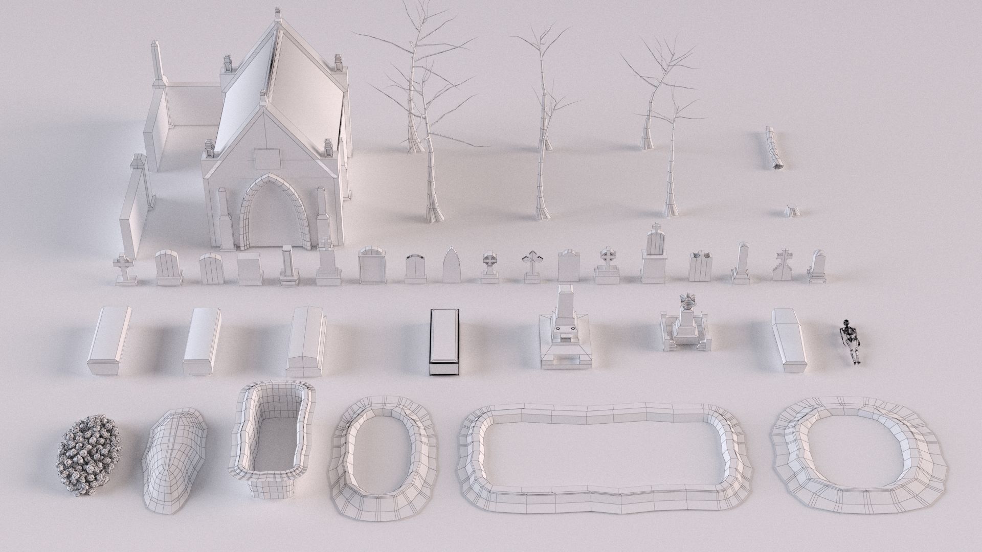 Cemetery collection set of figurines and statues 3D model_18