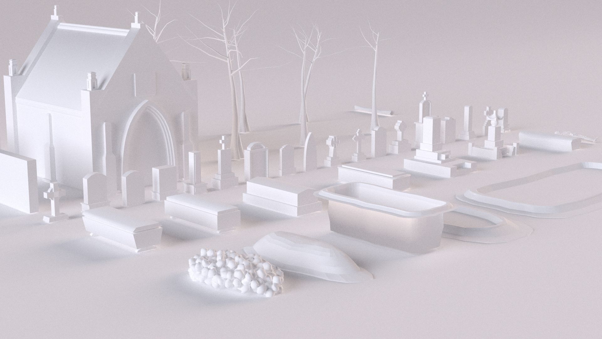 Cemetery collection set of figurines and statues 3D model_2