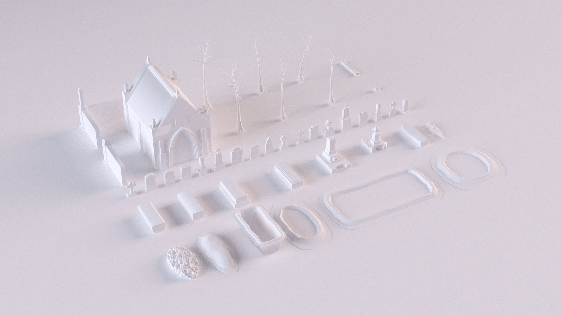 Cemetery collection set of figurines and statues 3D model_1