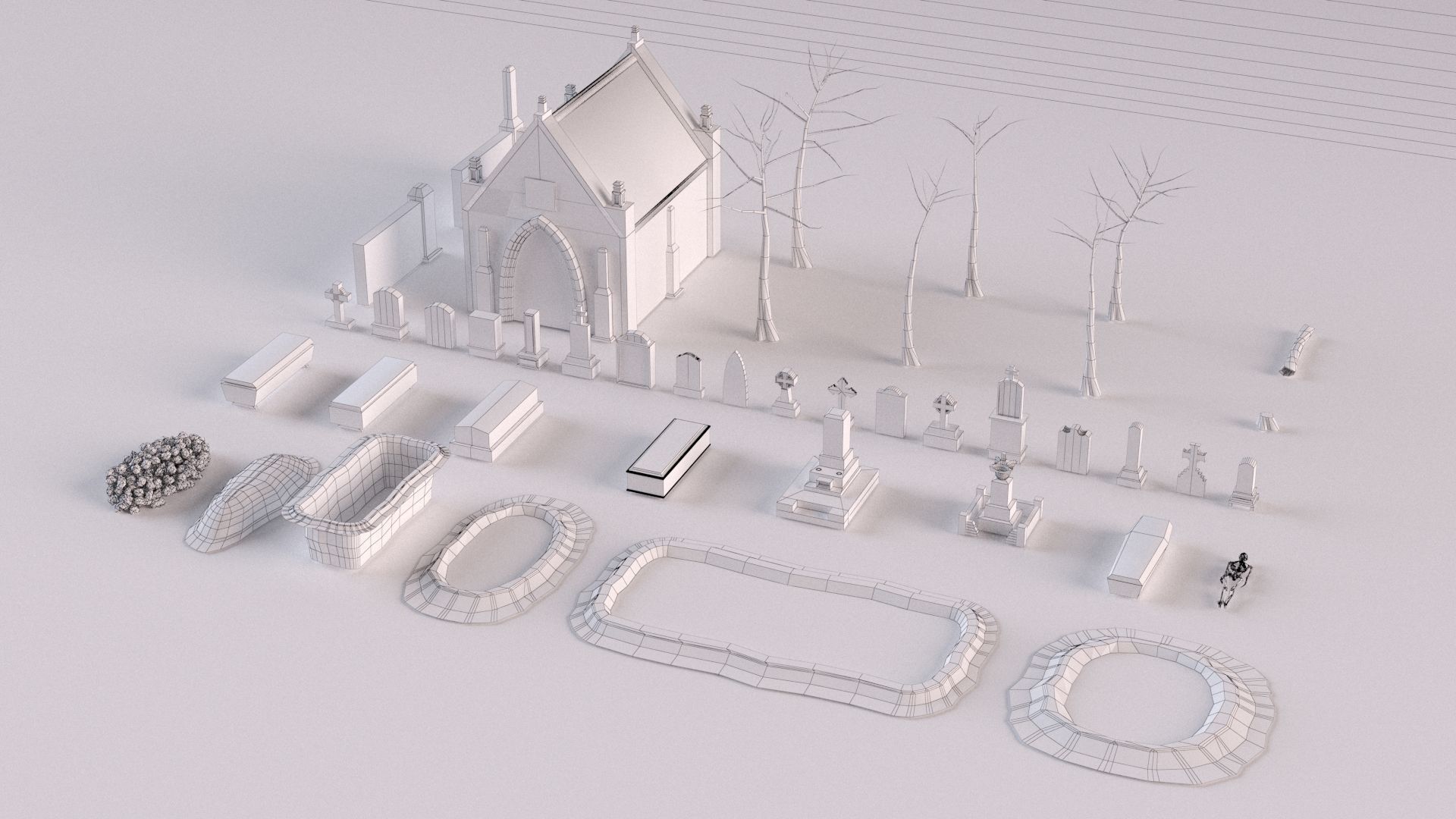 Cemetery collection set of figurines and statues 3D model_15