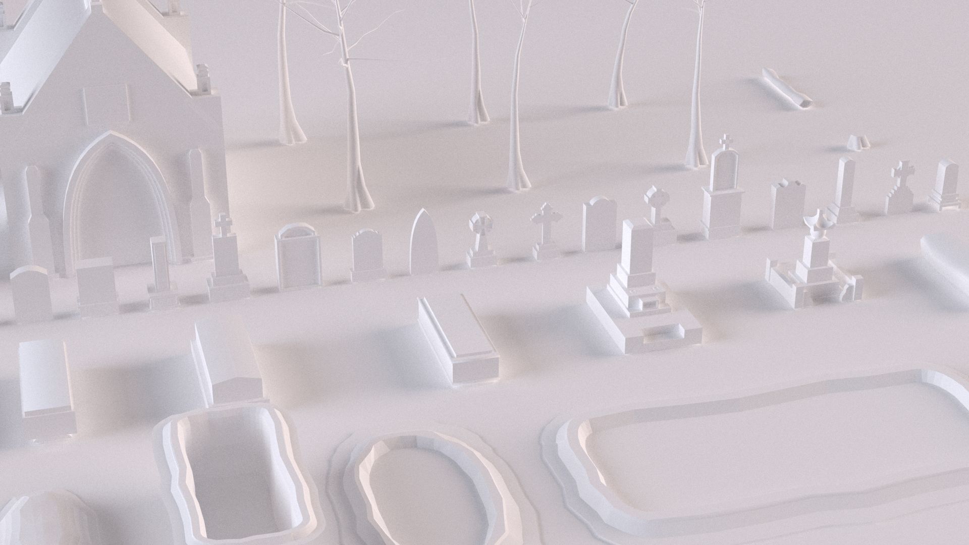 Cemetery collection set of figurines and statues 3D model_6