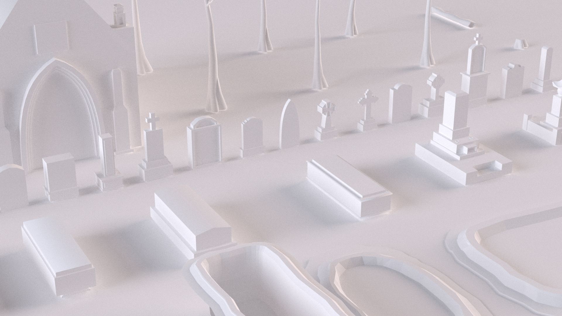 Cemetery collection set of figurines and statues 3D model_11