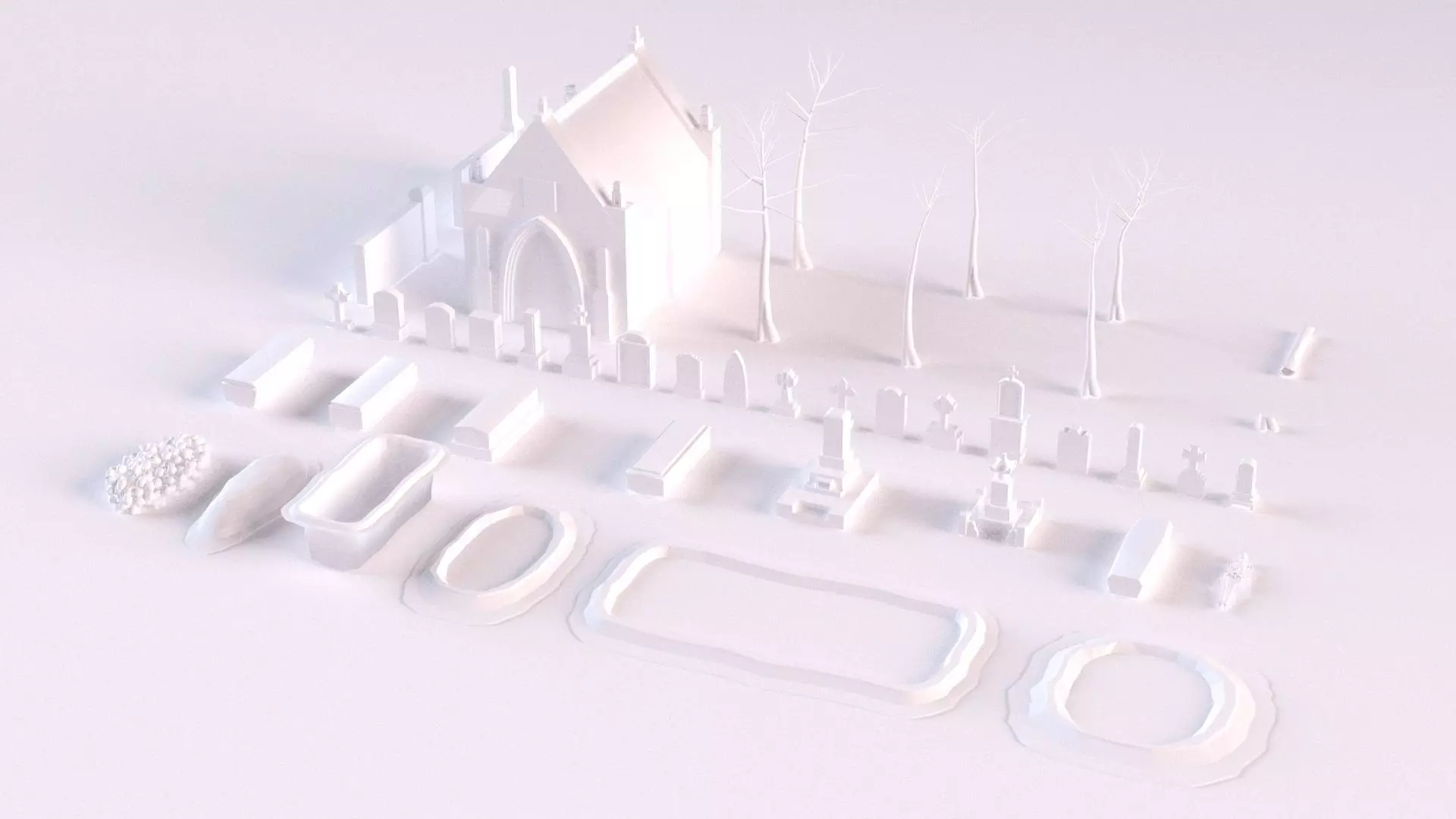 Cemetery collection set of figurines and statues 3D model_0