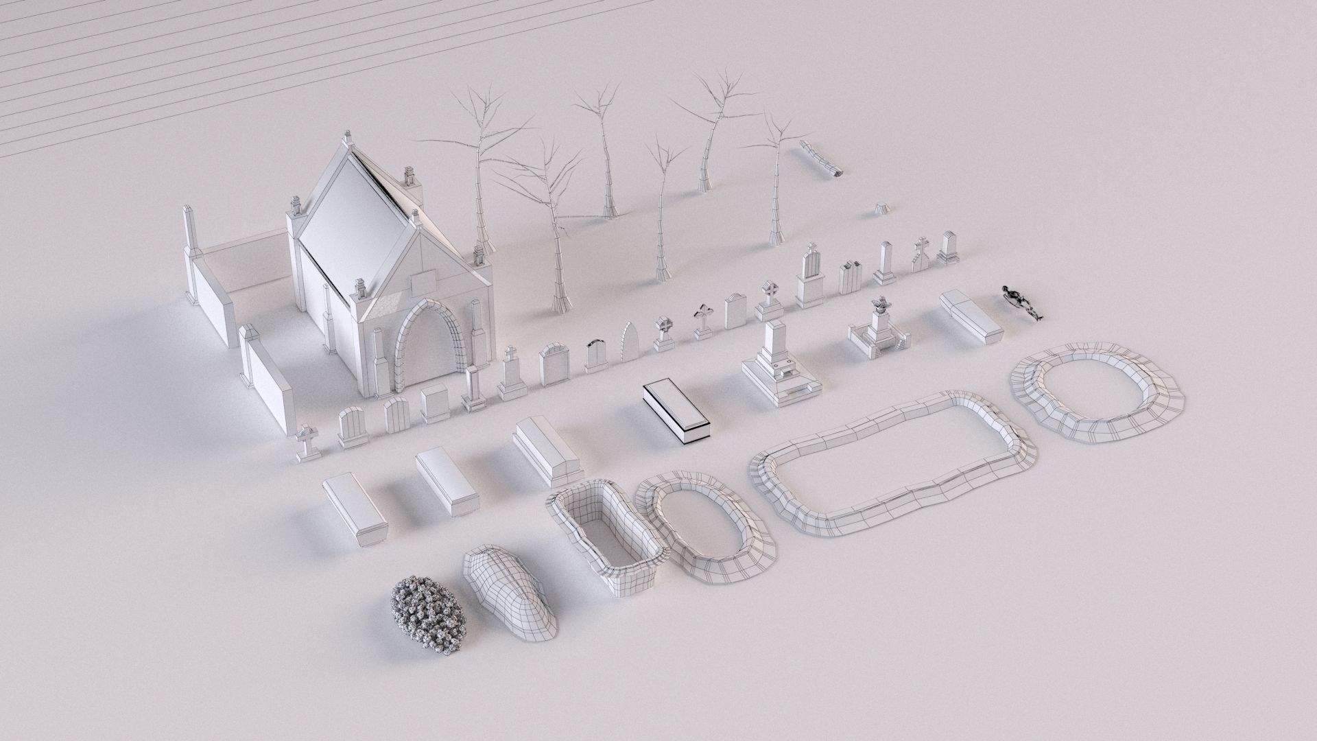 Cemetery collection set of figurines and statues 3D model_16