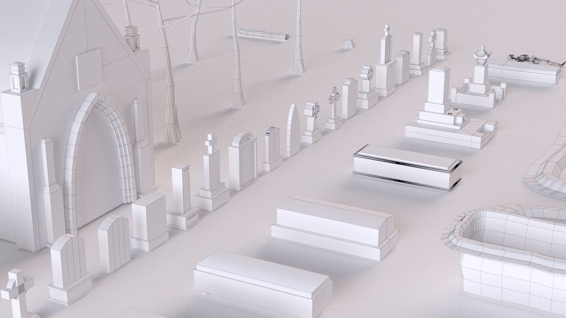 Cemetery collection set of figurines and statues 3D model_20