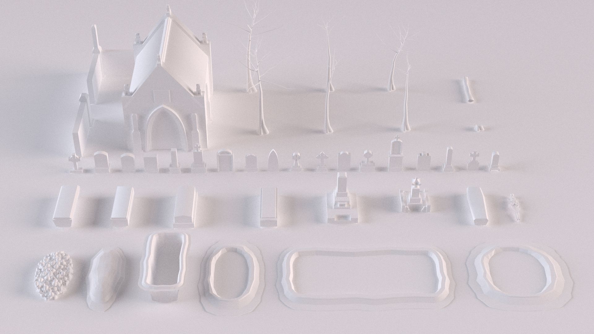 Cemetery collection set of figurines and statues 3D model_3