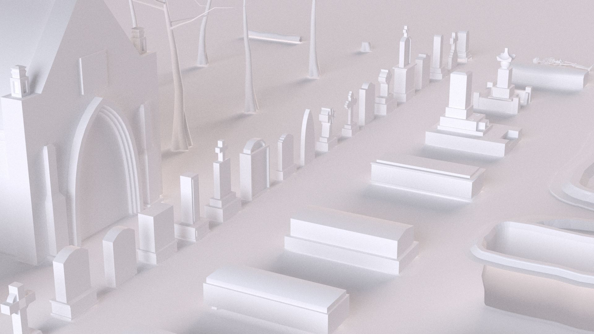 Cemetery collection set of figurines and statues 3D model_5