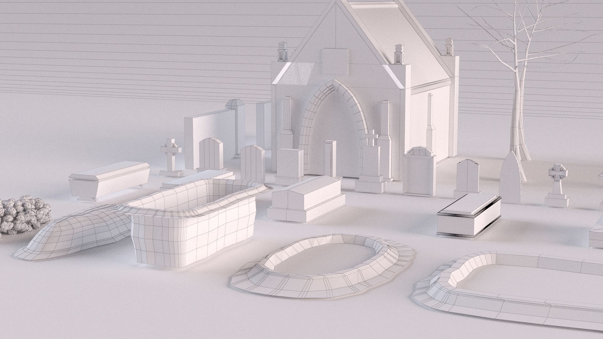 Cemetery collection set of figurines and statues 3D model_24