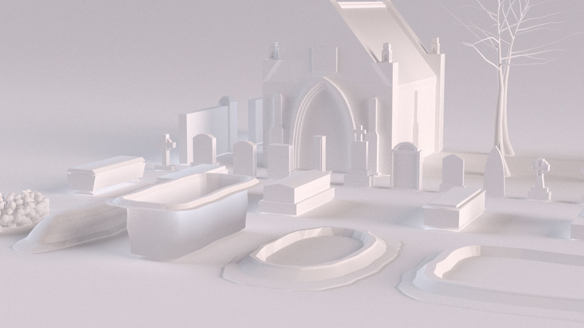 Cemetery collection set of figurines and statues 3D model_9