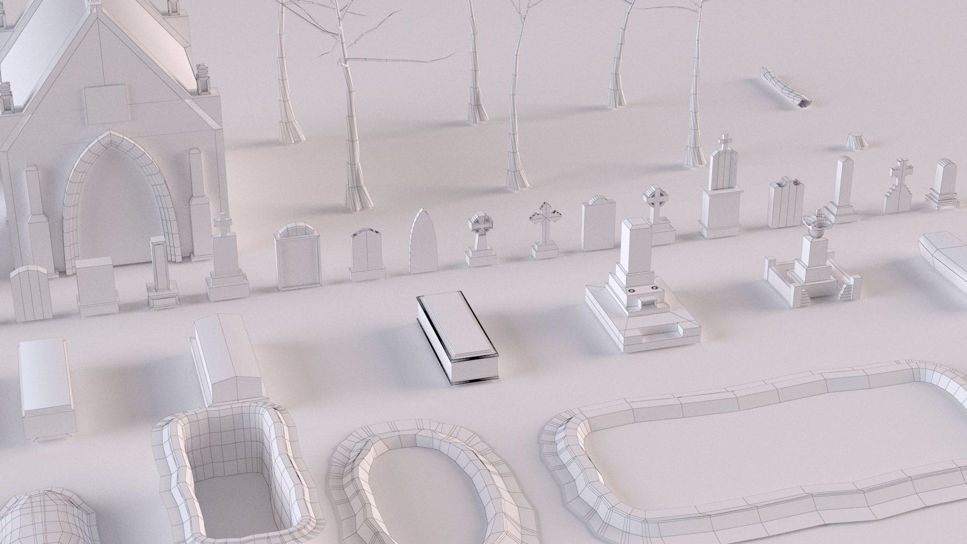 Cemetery collection set of figurines and statues 3D model_21