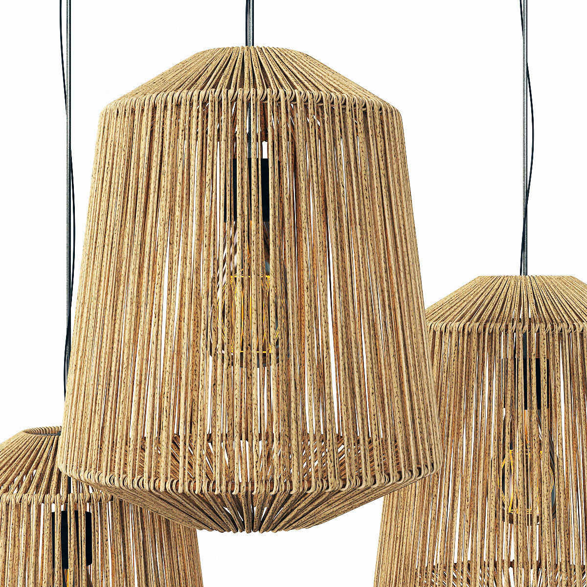 Lamp wood rotang wicker barrel 3D model_15