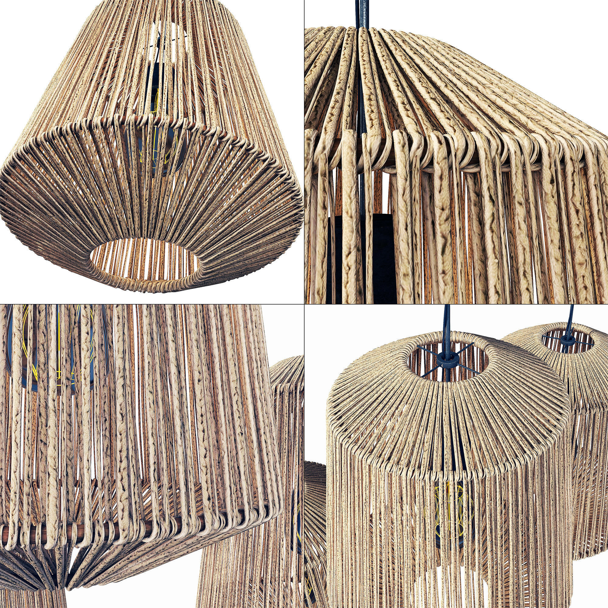 Lamp wood rotang wicker barrel 3D model_2