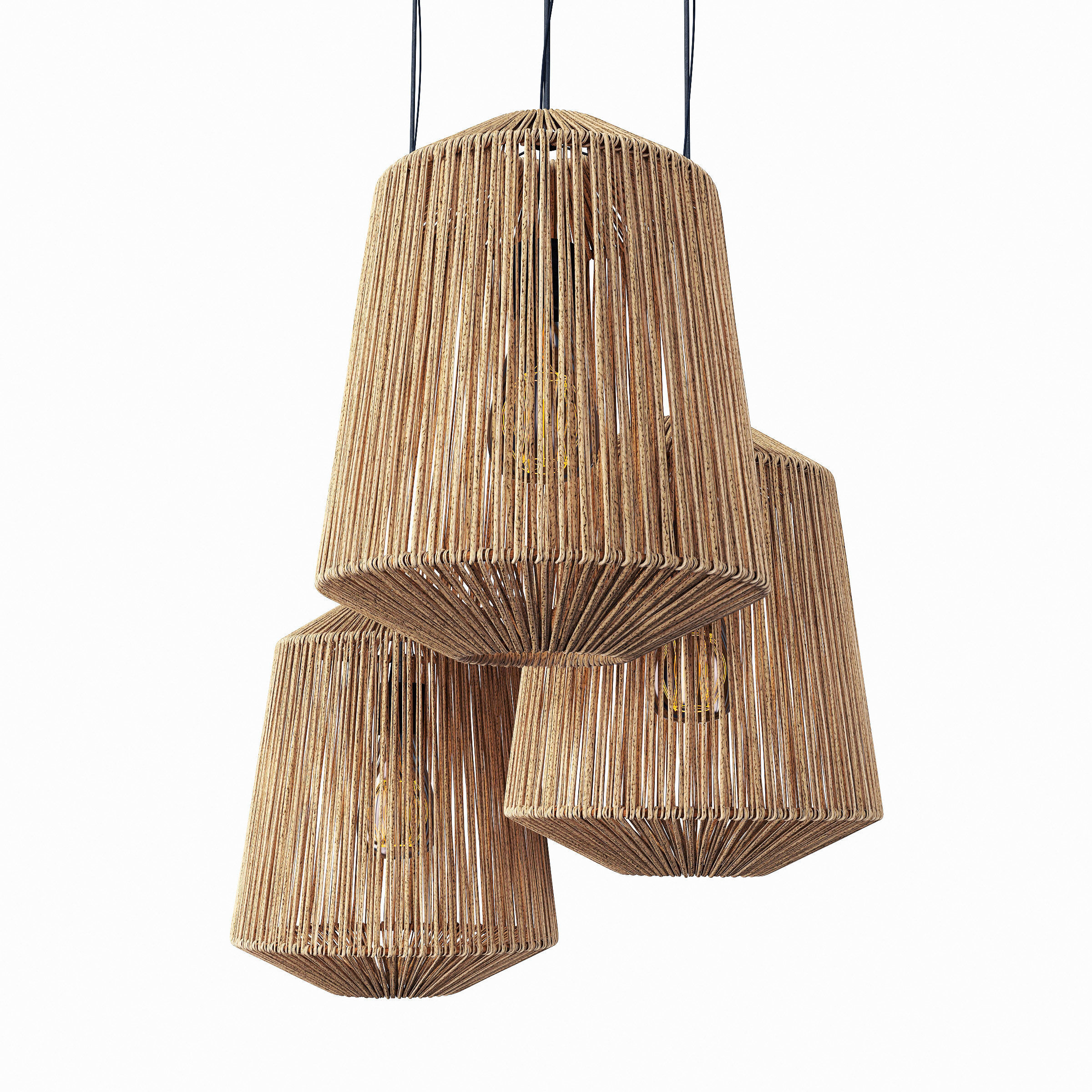 Lamp wood rotang wicker barrel 3D model_3