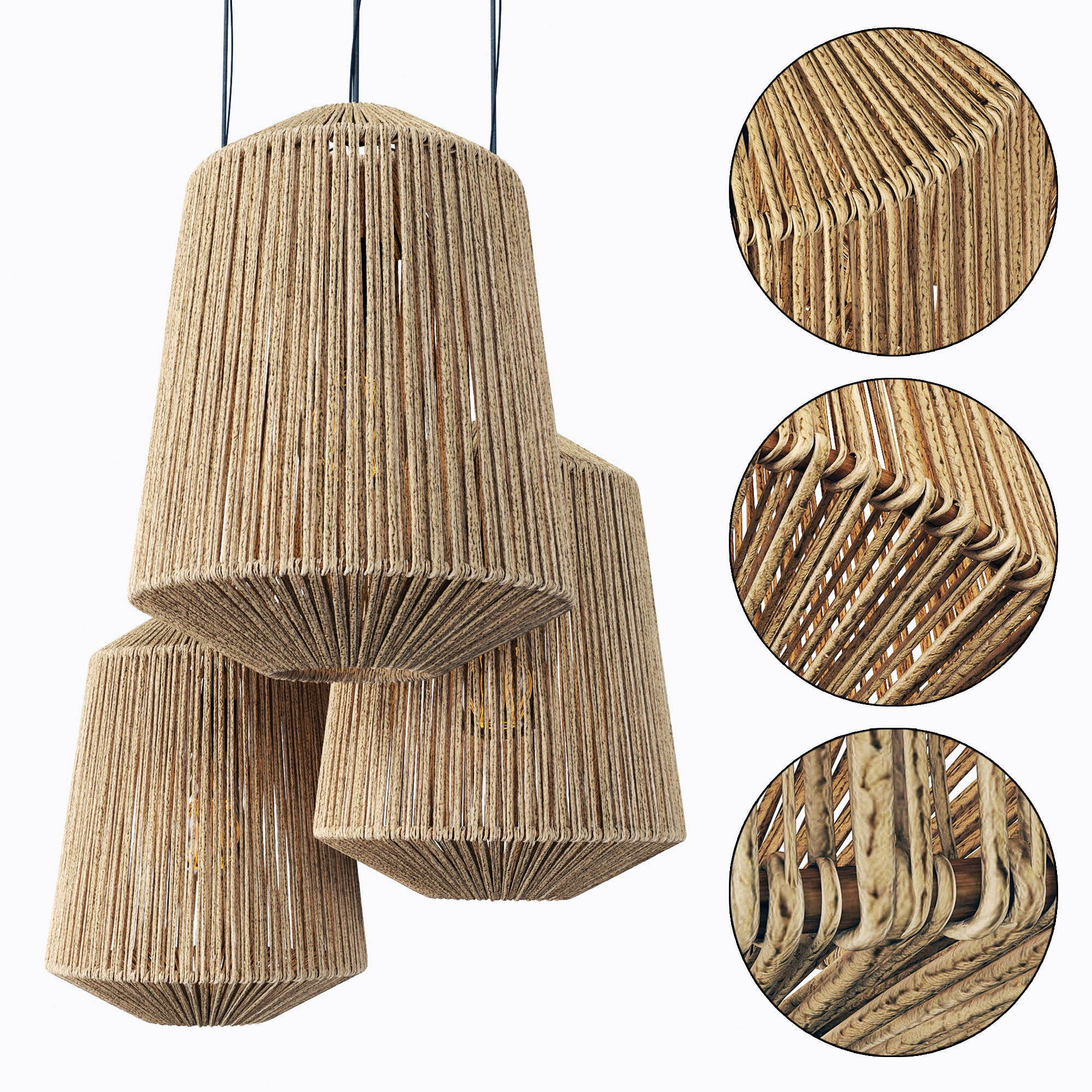 Lamp wood rotang wicker barrel 3D model_1