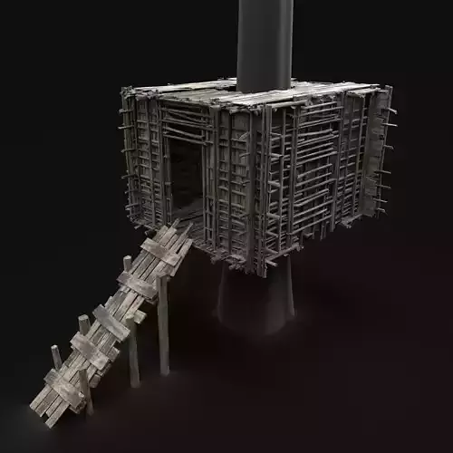 TREE PLATFORM HOUSE WOODEN CONSTRUCTION SCOUT TOWER WATCHTOWER Low-poly 3D model