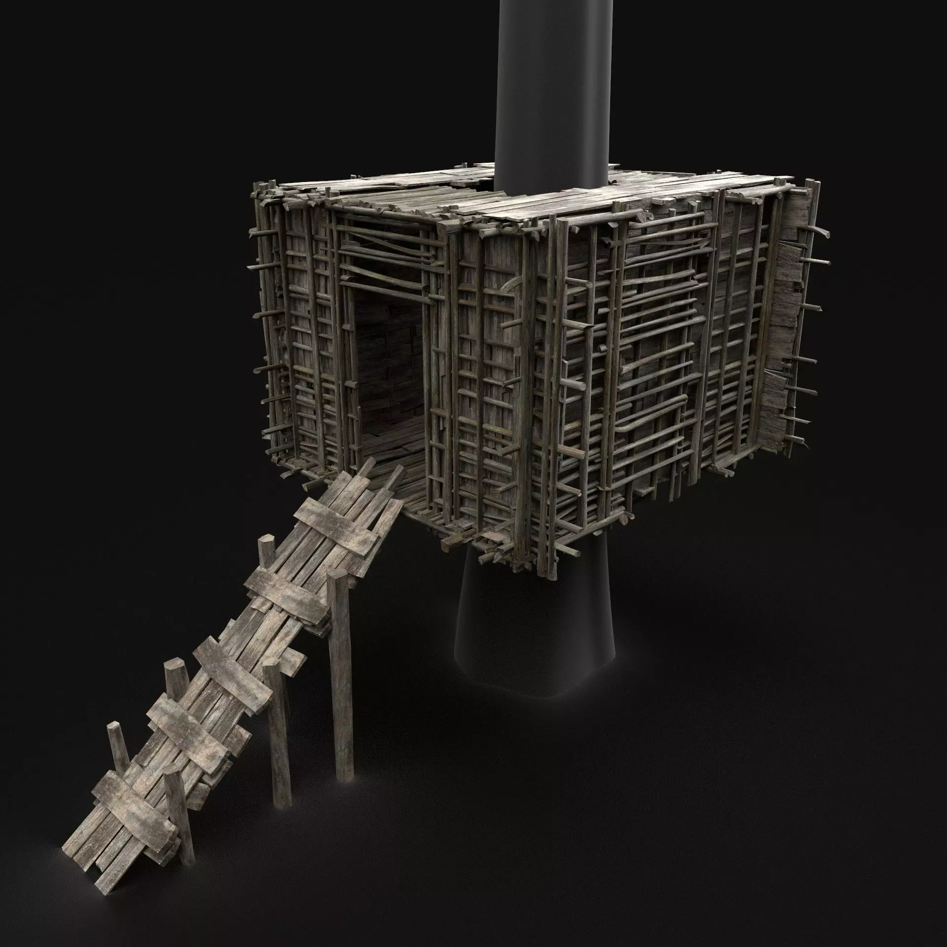 TREE PLATFORM HOUSE WOODEN CONSTRUCTION SCOUT TOWER WATCHTOWER Low-poly 3D model_0