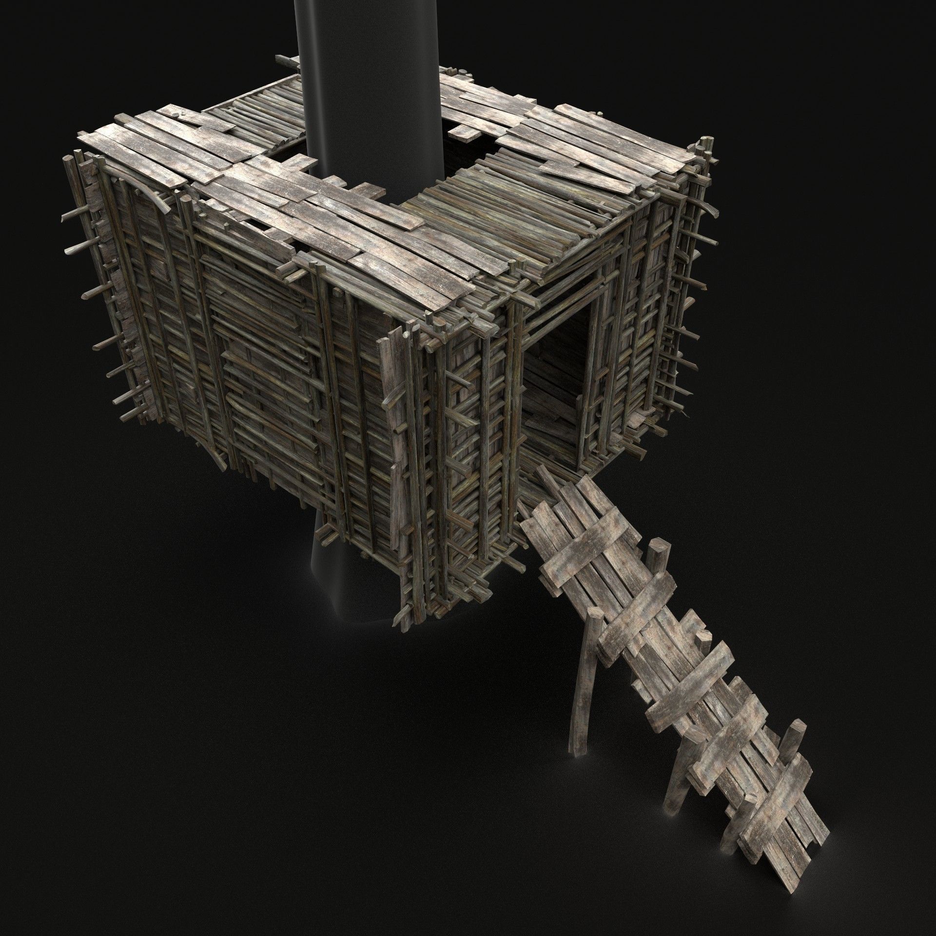 TREE PLATFORM HOUSE WOODEN CONSTRUCTION SCOUT TOWER WATCHTOWER Low-poly 3D model_2