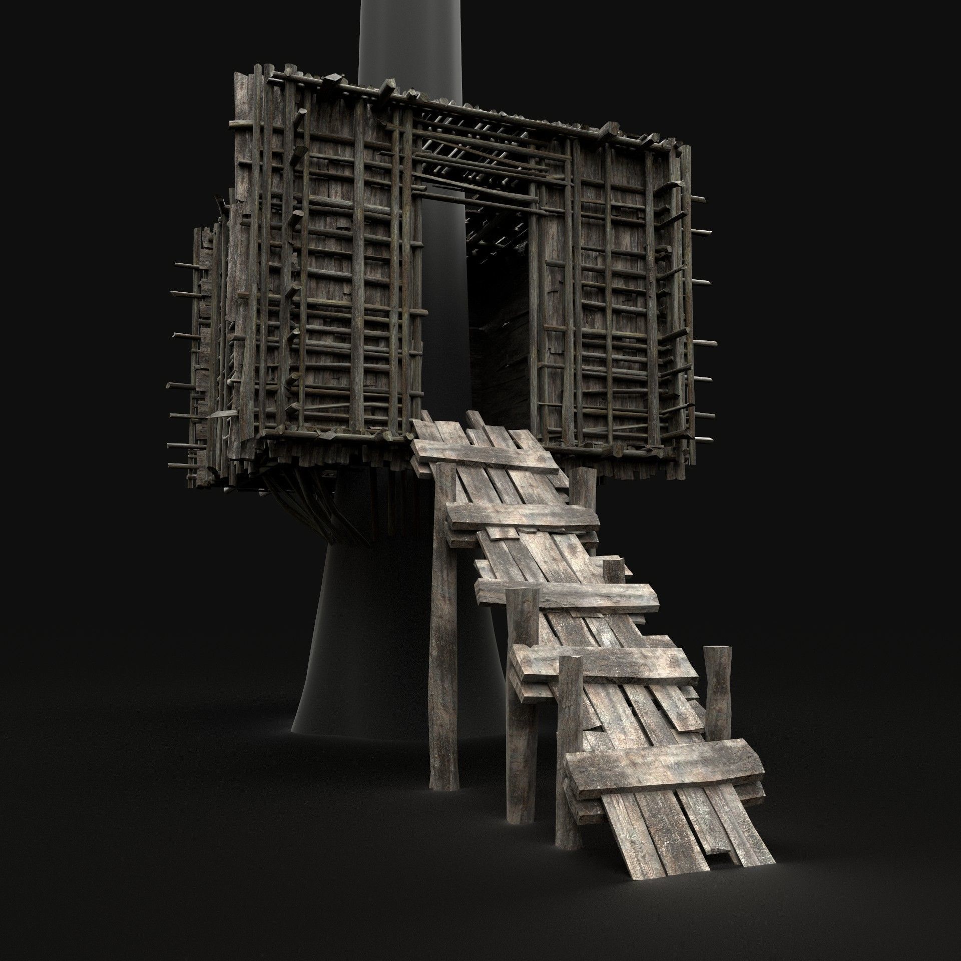 TREE PLATFORM HOUSE WOODEN CONSTRUCTION SCOUT TOWER WATCHTOWER Low-poly 3D model_1