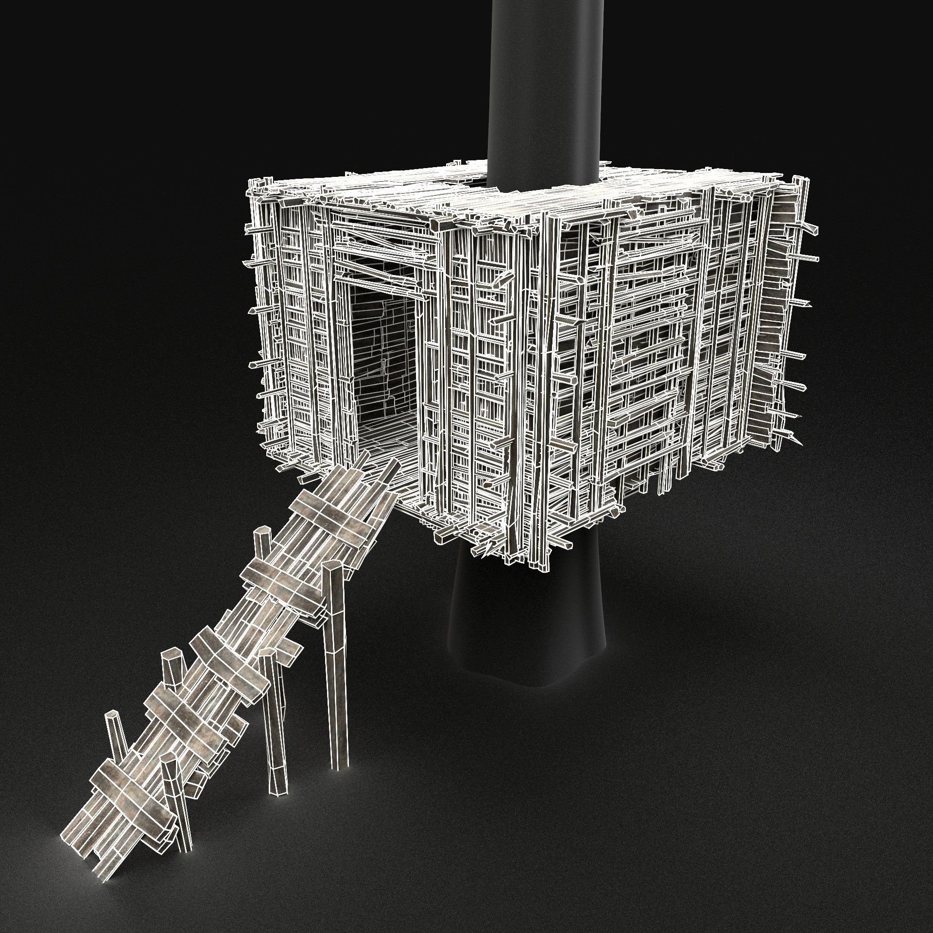 TREE PLATFORM HOUSE WOODEN CONSTRUCTION SCOUT TOWER WATCHTOWER Low-poly 3D model_4