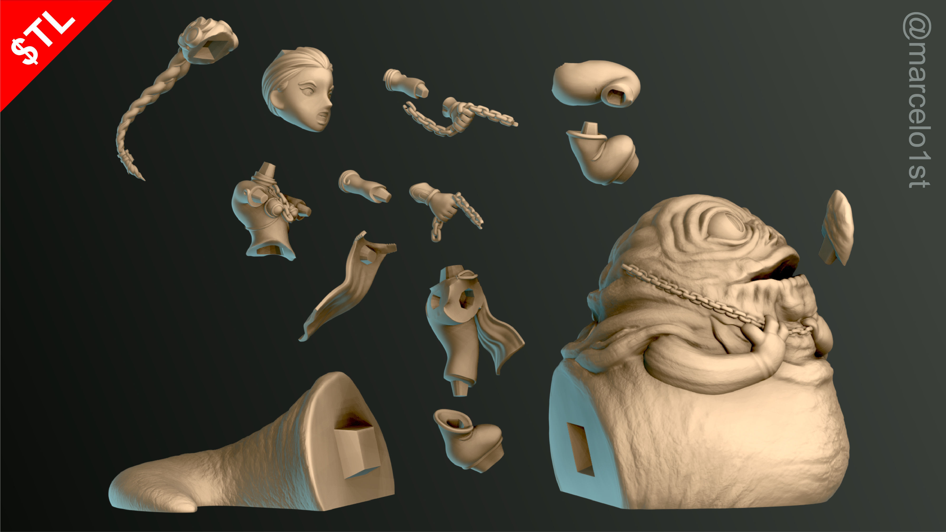 Leia Slave x Jabba the Hutt 3D print model_2