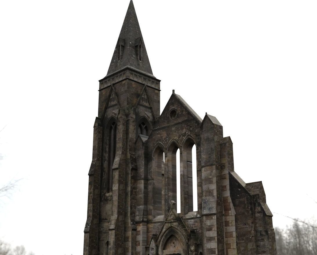 Spooky Church Facade Low-poly 3D model_1
