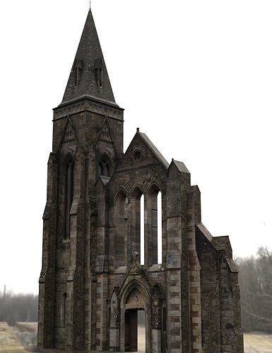 Spooky Church Facade Low-poly 3D model