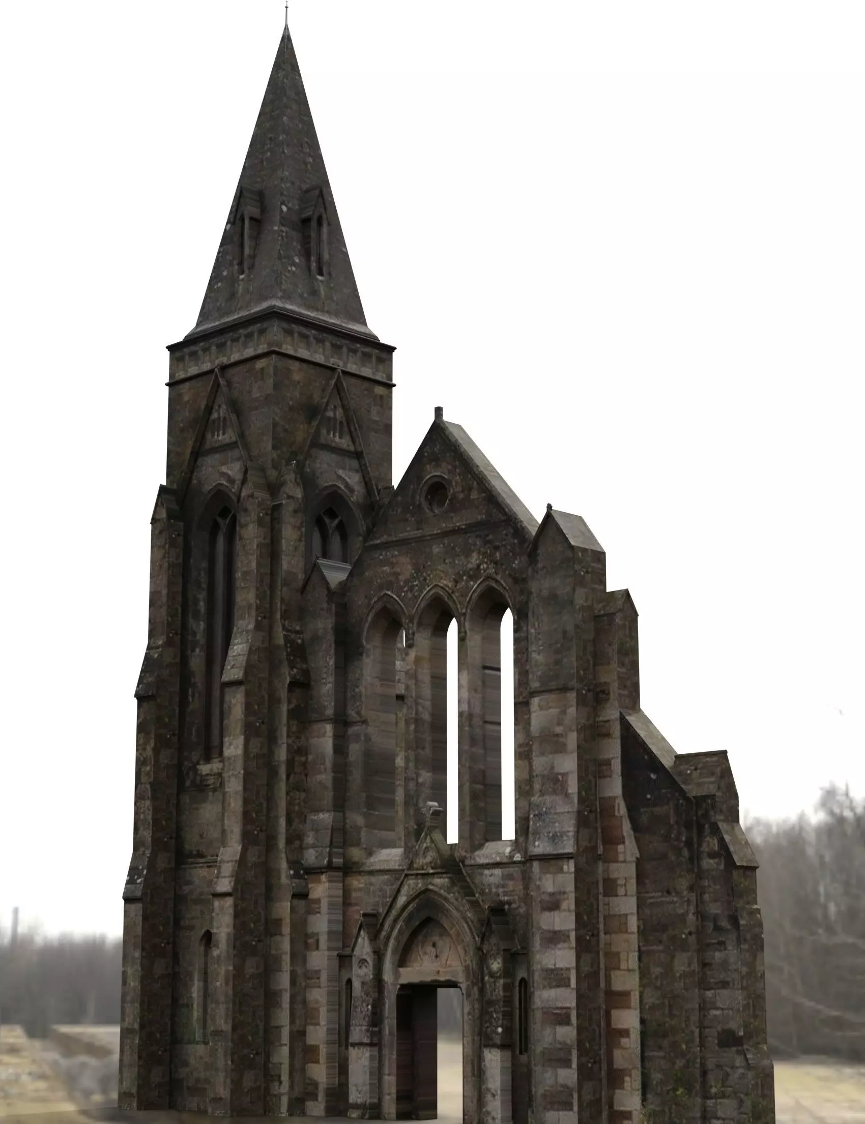 Spooky Church Facade Low-poly 3D model_0
