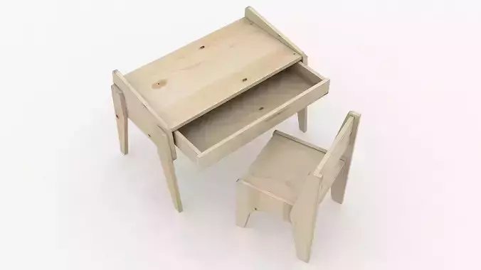Kids Table and Chair wood cnc router 3d model low poly