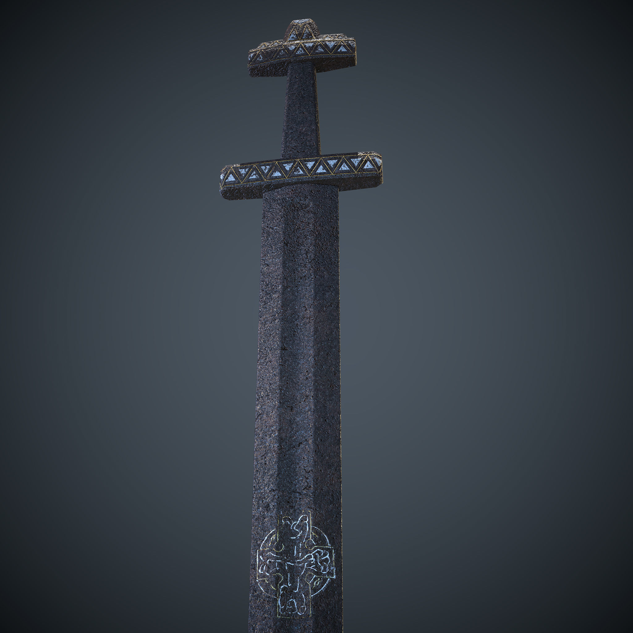 Viking Celtic Cross Sword Low-poly 3D model_4