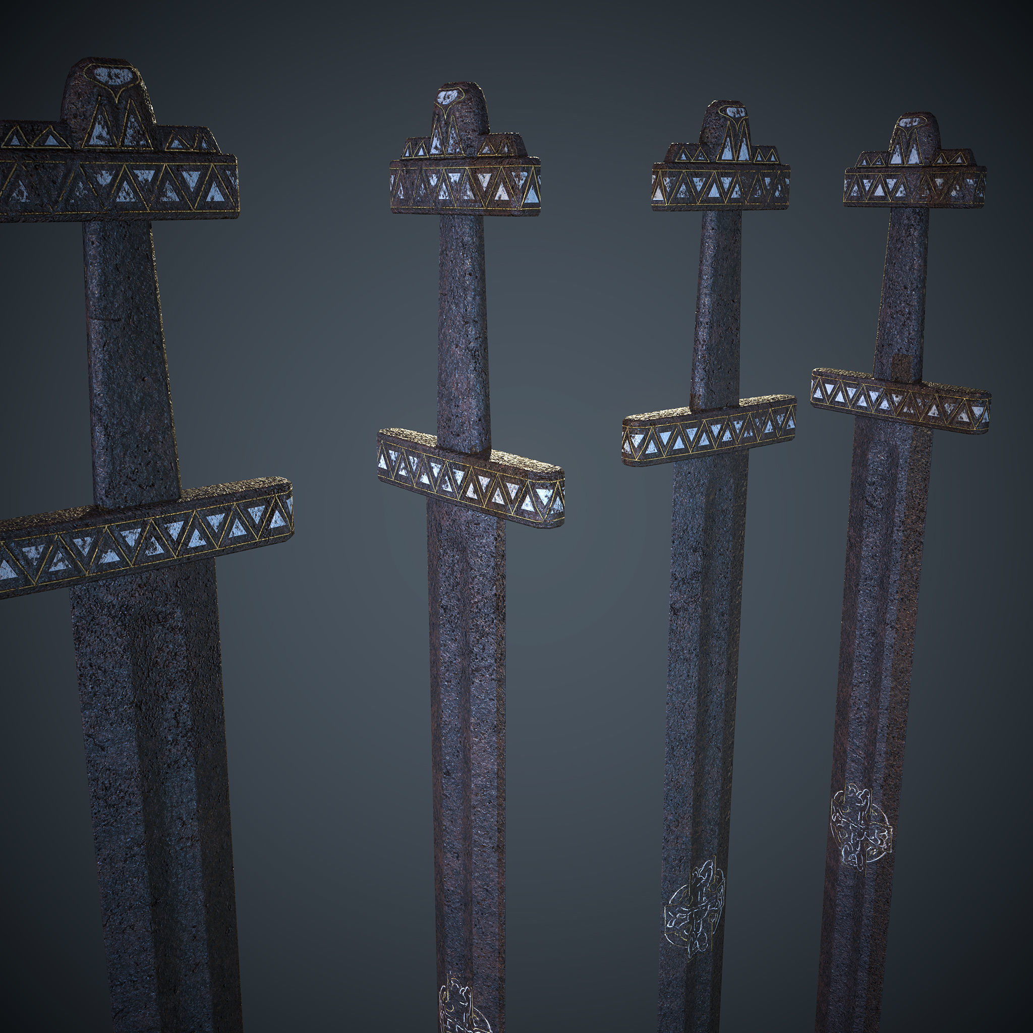 Viking Celtic Cross Sword Low-poly 3D model_7