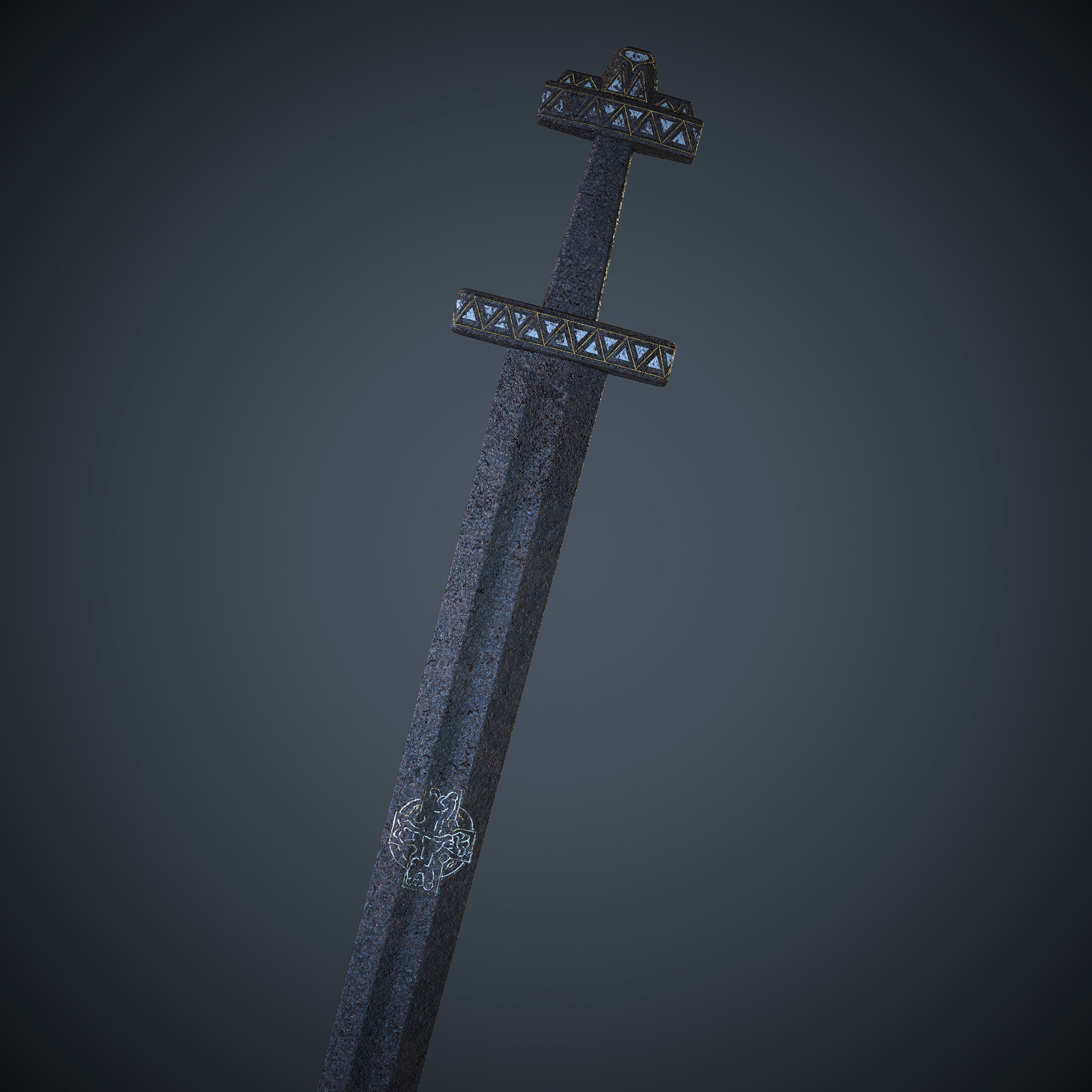 Viking Celtic Cross Sword Low-poly 3D model_13