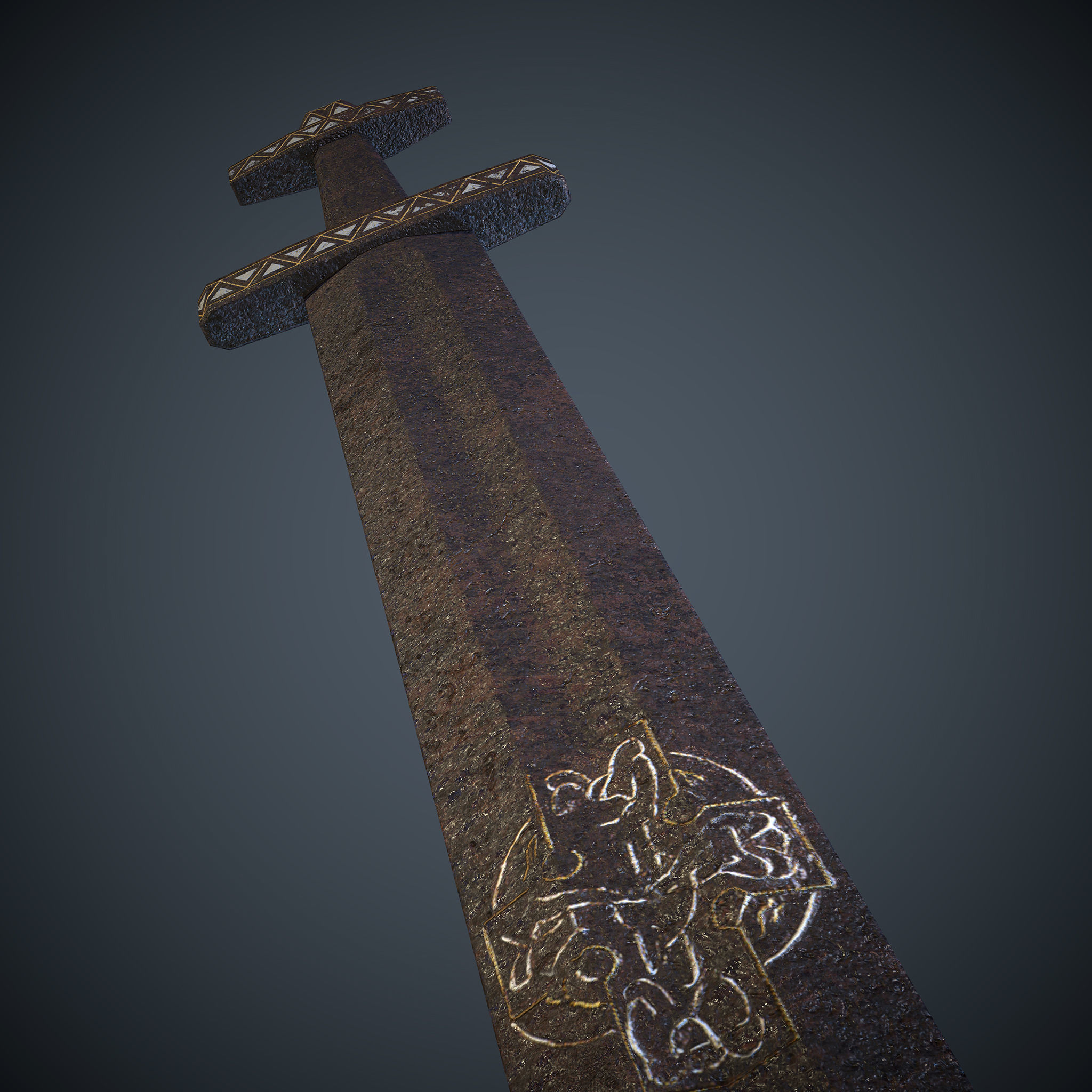 Viking Celtic Cross Sword Low-poly 3D model_11