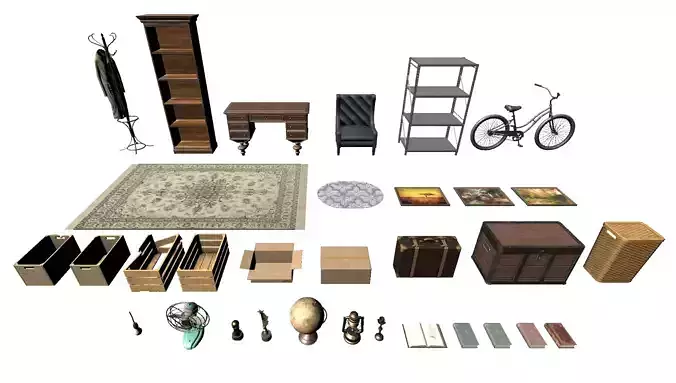 Old furniture 3D asset Game Ready