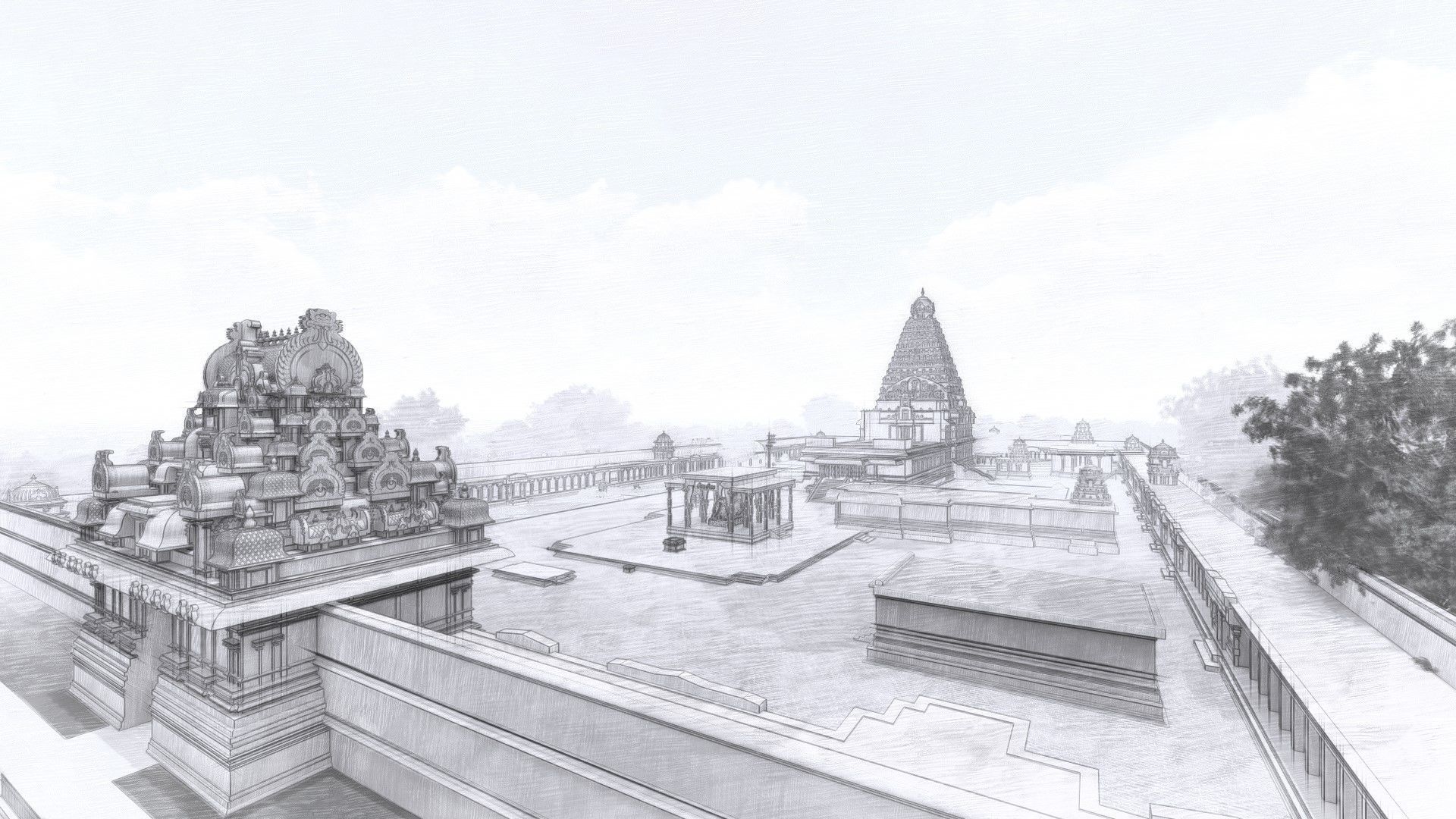 World Famous Thanjavur Big temple 3d model india Low-poly 3D model_7