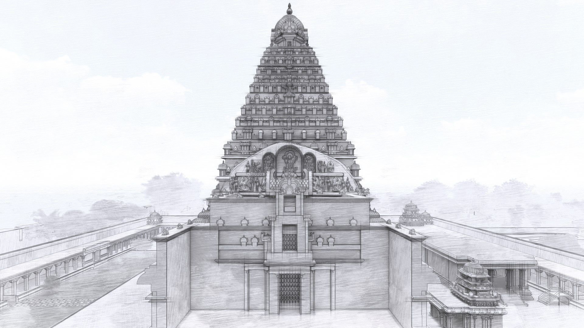 World Famous Thanjavur Big temple 3d model india Low-poly 3D model_6