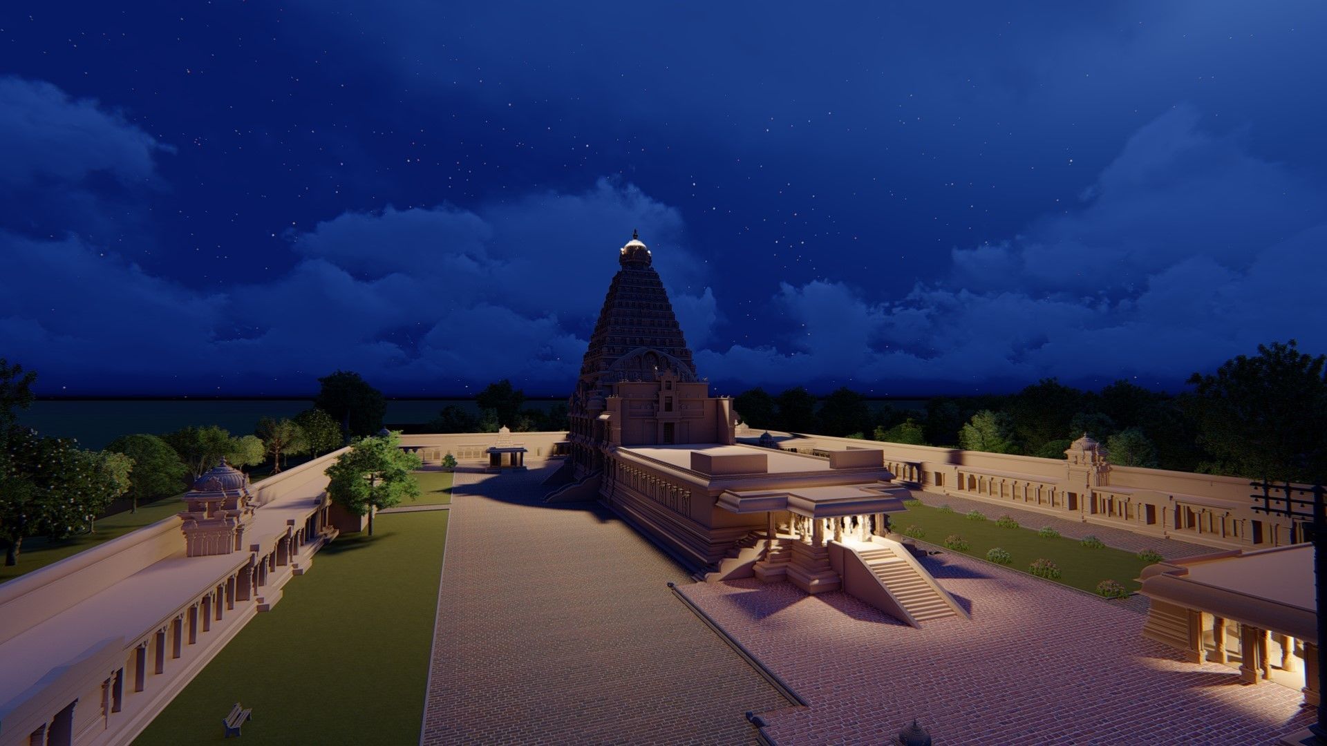 World Famous Thanjavur Big temple 3d model india Low-poly 3D model_10