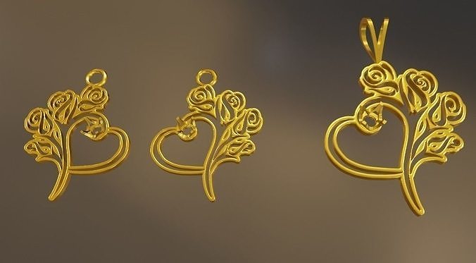 Hart and Rose pendant earing set 3D print model