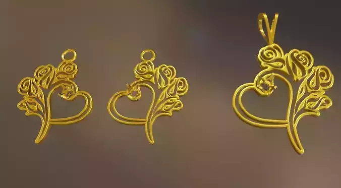 Hart and Rose pendant earing set