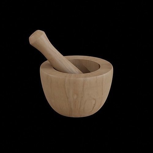 Mortar and Pestle olivewood Low-poly 3D model