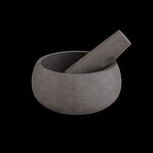 Mortar and Pestle concrete muddy Low-poly 3D model